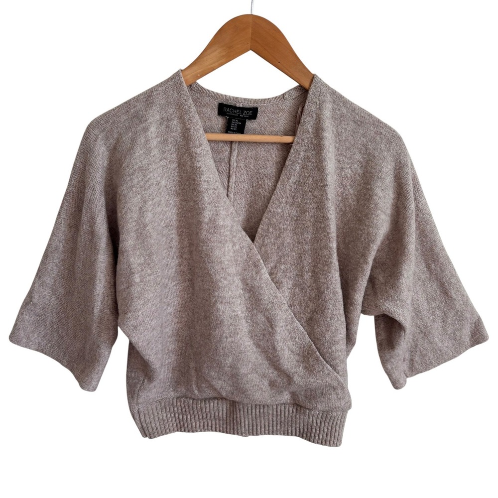 Rachel Zoe Womens XS Oatmeal Merino Wool Blend Surplice Wrap Dolman Sweater